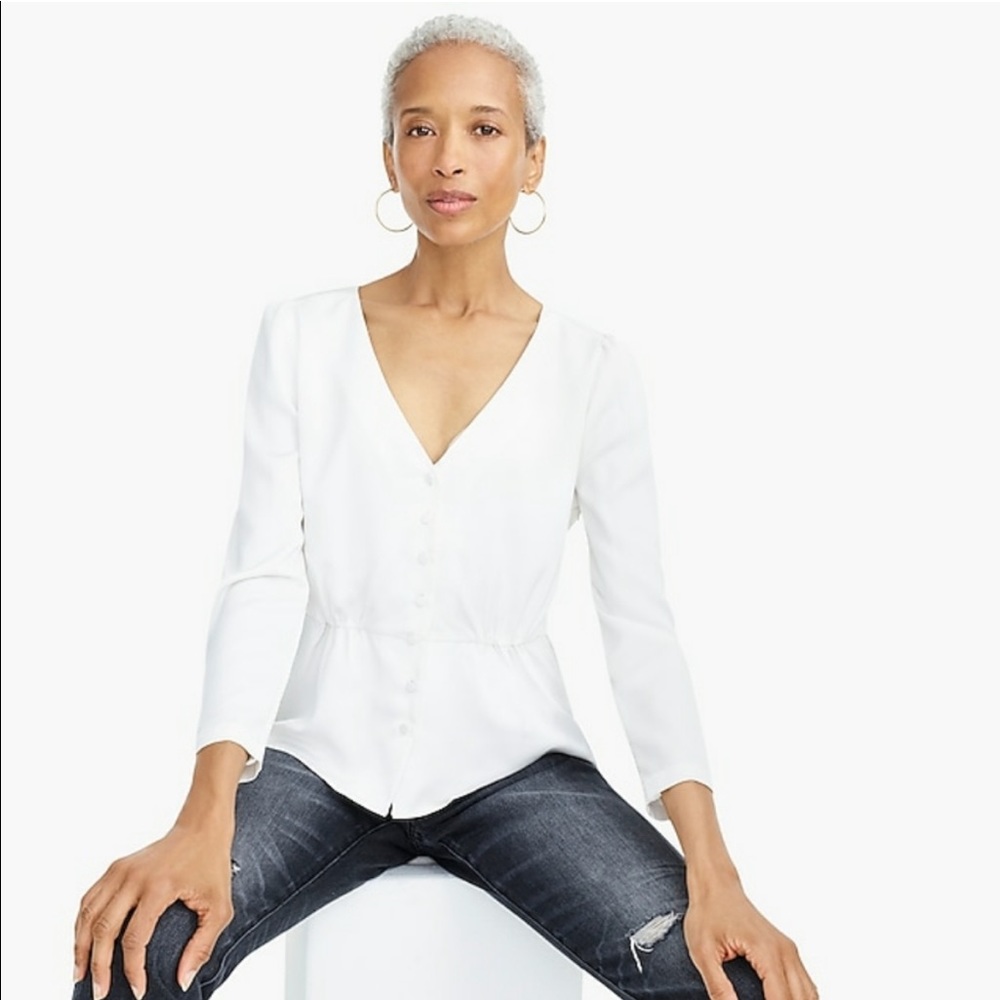 J. CREW Long Sleeve Peplum Top in Satin Crepe Blouse Holiday